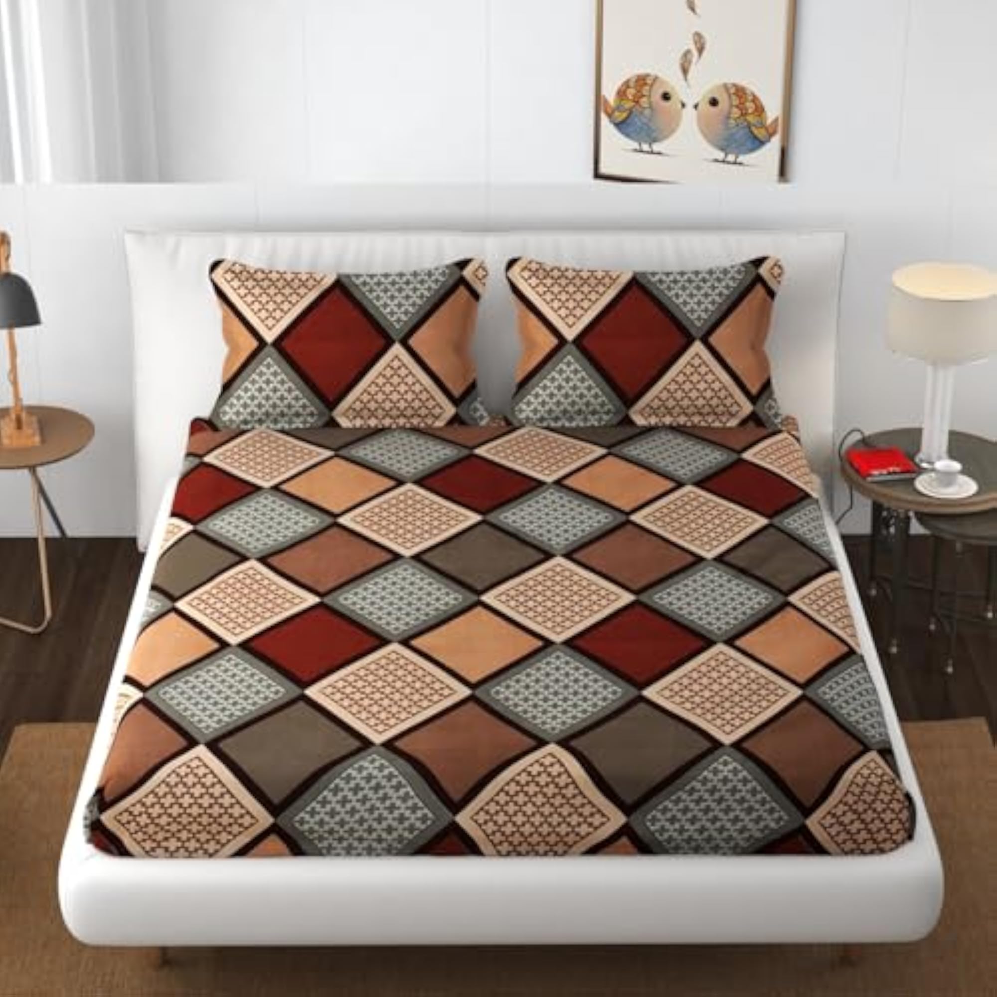 Premium Heavy Cotton Fitted Bedsheets with 2 King Size Pillow Covers